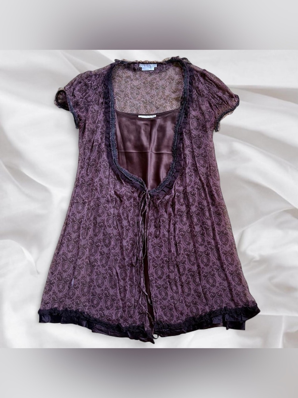 Y2K Whimsigoth Grunge Fairy Purple & Brown 2 Piece Silk Slip & Duster Set
